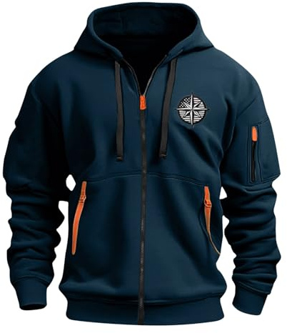 TOFOTL Maglione Lana Caldissima Sportivo Cappotto Mini E Zip Hoodie Uomo Cappuccio Felpe da Lavoro Tecnica Tattici Felpa Uomo Pile Anime Tattica Maglia Termica Calcio C-Blu Marino L