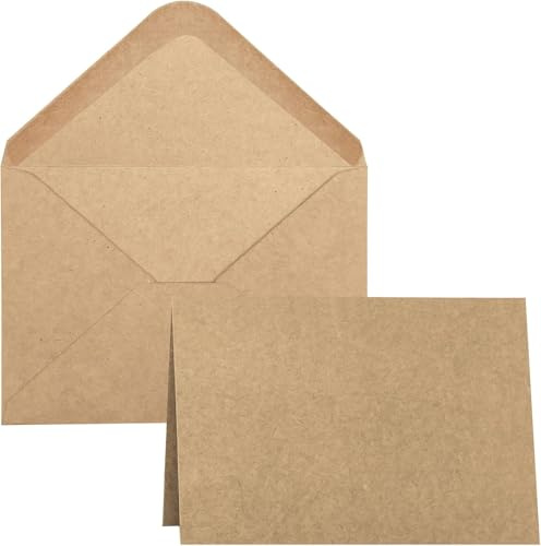 Leucasa 55 Set di Buste Lettere Kraft con Biglietto Pieghevoli Vuote per Biglietti d'Auguri, Inviti di Nozze e Cartoline di Ringraziamento (Marrone)