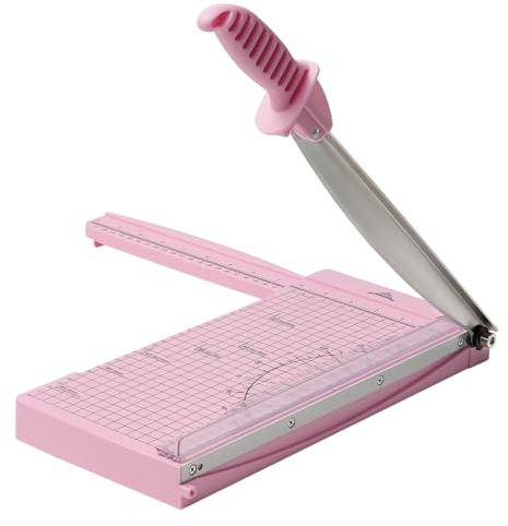 JIELISI A4 Paper Cutter Guillotine Trimmer,10 Sheets,12Inch,Pink | Manual Paper Trimmer with Safety Guard & Blade Lock, Ideal for Scrapbooking & Craft Projects,Sharp Blade for Straight Cuts
