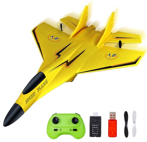 ZMCVOE Remote Control Plane, 2.4GHz RC Airplane, Rechargeable Remote Control Airplane, Wireless RC Planes, airplane Toys for Beginners Adults (Yellow)