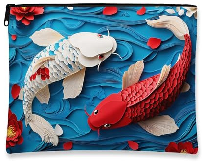 Bolsa de maquillaje artística de peces de carpa, bolsa de viaje para cosméticos azul vibrante para mujeres, organizador portátil de lona con cremallera, bolsa de aseo de verano para el cuidado de la