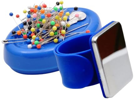 Magnetic Pin Cushions Bundle - Essential Sewing Set - Table Top + Wrist Magnetic Pin Cushion - Blue