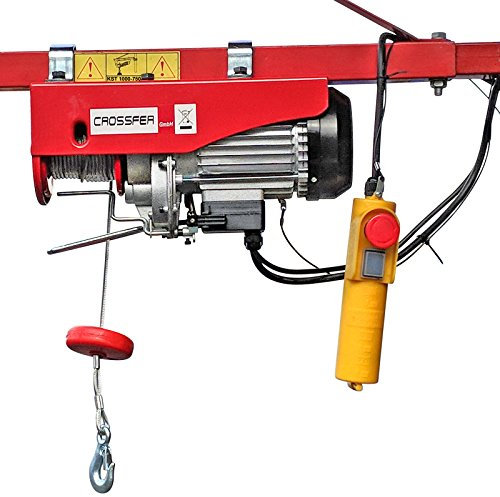 CROSSFER PA800A Elektrischer Seilhebezug 230Volt für 400kg/800kg Last Seilwinde mit Umlenkrolle als Flaschenzug Seilzug 12 Meter Hubhöhe Hebezug Lastkran