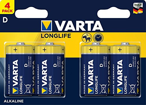 Varta 4120 - Pack de 4 Pilas alcalinas, tamaño D, Color Amarillo