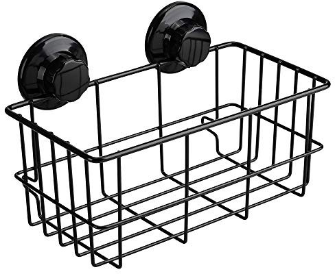 SANNO Adhesive & Suction Shower Caddy, Deep Bathroom Basket Suction Cup Large Shower Caddy Bath Organizer Kitchen Storage Basket for Gel Holder Bathroom Storage Shampoo, Conditioner
