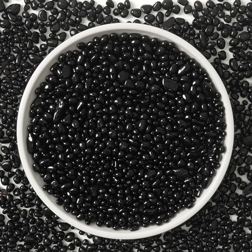 T4U Getrommelte Aquarium Kies Schwarz 450g, Unregelmäßig Geformte Felskiesel Kieselsteine Deko, Selbstgemachte Polierte Steine für Pflanzen Kies für Erde Dekosteine für Vasen, 4–6 mm Aquarienkies DIY