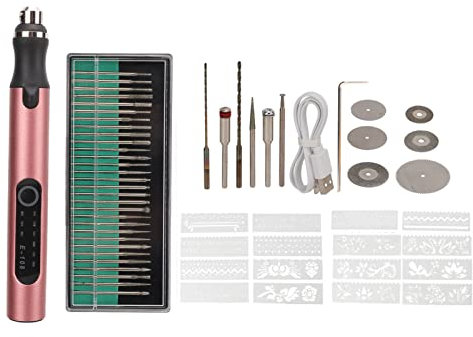 Bolígrafo de Grabado Inalámbrico, Bolígrafo Grabador Eléctrico Recargable USB Kit de Herramientas de Grabado Diy Portátil con 3 Niveles Mini Herramientas de Tallado para Joyería Metal(Oro rosa)