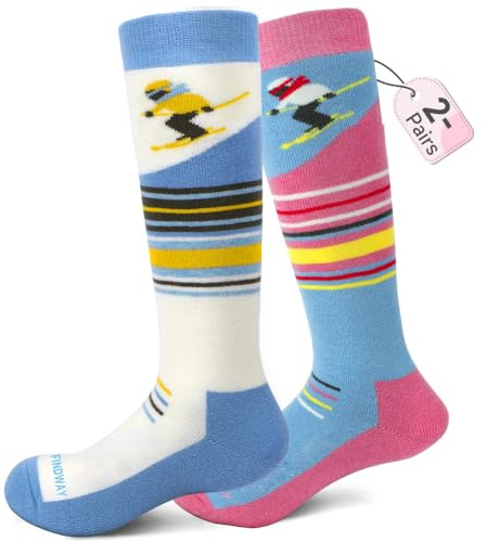 Findway Calcetines de Esquí para Niños, Calcetines Térmicos de Lana Merino para Niños y Niñas Calcetines de Nieve de Invierno Suaves Transpirables para Patinaje y Snowboard, 2 Pares/3 Pares