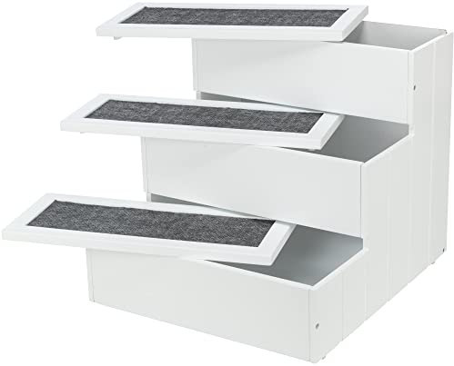 TRIXIE rutschfeste und gelenkschonende Treppe für Hunde und Katzen mit Stauraum durch aufklappbare Stufen TREPPE, MDF, 40 × 38 × 45 cm, WEIß bis zu 50 kg belastbar- 39461