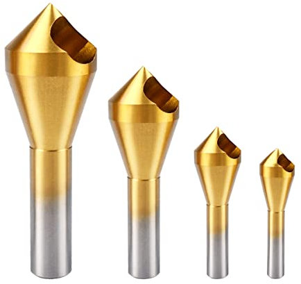 ATOPLEE Countersink Drill Bit Set,4pcs 90 Degree M2 Titanium Counter Sinker Drill Bits for Wood,Metal, Fiberboard, Plywood, Plastic, PVC