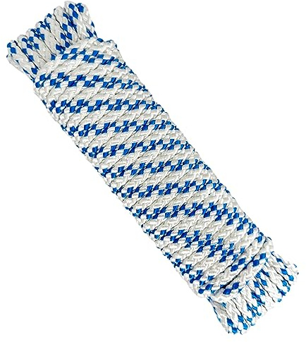 Cuerda de poliéster Alta tenacidad Trenzada, 6MM * 10M, Hecho en España. Blanco con Azul
