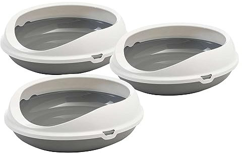PETGARD 3er Sparpack ovale Katzentoilette Katzenklo Schalentoilette mit Rand Weiss-grau