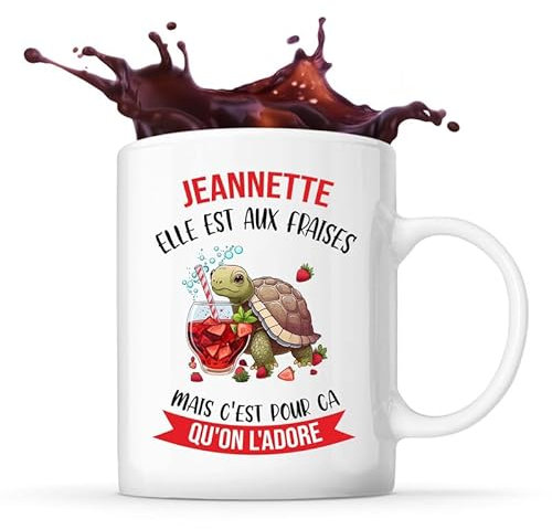 Mug Jeannette Elle est aux fraises | Tasse Prénom Cadeau Anniversaire Noël Humour
