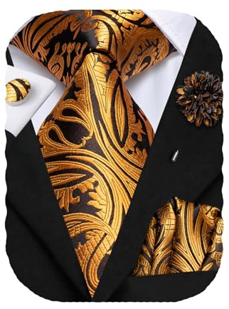 Hi-Tie Ensembles de cravates pour homme avec pochette, épingles de revers et boutons de manchette en soie tissée pour mariage et soirées formelles, M