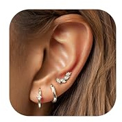 JeweBella 3 Pairs 925 Sterling Silver Stud Hoop Earrings Set for Women Hypoallergenic 14K Gold Plated Earrings Stacks Dainty Small Stud Hoop Earrings Cartilage Earring Set for Multiple Piercing