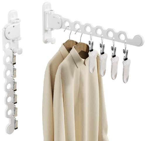 Danpoo Clothes Drying Rack Foldable Wall Mounted Laundry Drying Rack Clothing Coat Hanger Clothes Dryer Washing Rack White 2 Packs