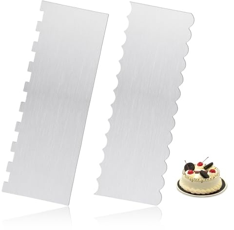 2pcs Stainless Steel Cake Scraper, Wave and Groove Style Cake Edge Smoother Cake Contour Comb Set Cake Carving Tools Kit Metal Accessories for Baking Cream Cake Pastry Butter