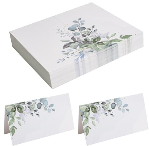 URROMA 100 st grönska akvarell platskort, bröllopstältkort utskrivbara sittkort tomma bordsnamn för högtidsfest bordsinställning, 8,9 cm x 10,1 cm