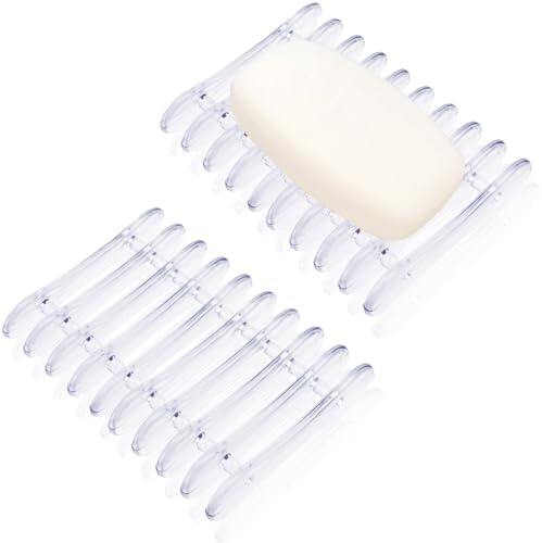 2 Pcs Plastic Bar Soap Holder Soap Tray Non-Slip Soap Saver Self Draining Soap Dish for Bar Soap Clear Soap Dryer for Shower Bathroom Kitchen Restaurant Counter