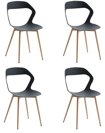 DEYARNA HOME Set di 4 Sedie da Pranzo in Plastica con Gambe in Metallo, Sedie Laterali Senza Braccioli per Sala da Pranzo, Cucina, Sala di Ricevimento, Soggiorno (Nero/Gambe in Tronco)