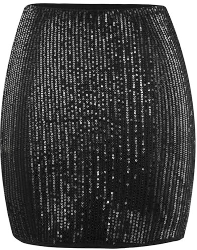 OFFCUP Falda de Lentejuelas para Mujer con Cintura Alta, Minifalda Ajustada Brillante con Purpurina para Danza del Vientre, Club y Carnaval
