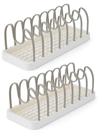 Clove 2er-Set Topfdeckel Organizer Schublade 42X17cm Topfdeckelhalter Deckelhalter Küche Schubladen Verstellbarer Pfannenhalter Küchenschrank BPA-Freier Plastik Kunststoff 42X17cm Hellbeige