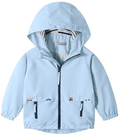 Volunboy Little Boys Hooded Jacket, Cartoon Print Windproof Windbreaker Zip Coat Outwear