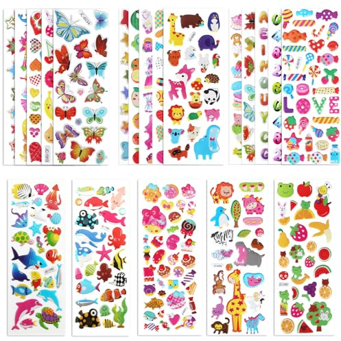 20 Sheets Puffy 3D Stickers for Kids & Toddlers, Variety Adhesive Sticker