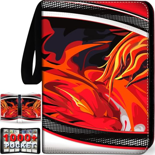 1008 Card Binder 9 Pocket, 3-Ring Trading Card Binder with 56 Page Removable Sleeves,Waterproof Trading Card Holder Collection Card Album Carrying Organizer Case for MTG TCG Cards-Red