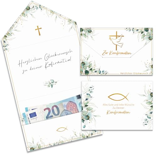 Happirra Geldgeschenk Konfirmation Verpackung, 2 Stück Konfirmationskarten Geldgeschenk Umschlag Grußkarte, Weißes Taubenkreuz Konfirmationskarte, Konfirmation Geschenke Mädchen Junge - 11 * 16cm
