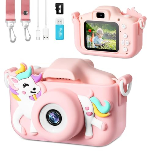 BNEHHOV Macchina Fotografica Bambini 2.0 Pollici Schermo Ricaricabile Fotocamera 1080P Digitale per Bambina Videocamera per Ragazze Ragazzi Regalo di Natale & Compleanno Scheda 32GB