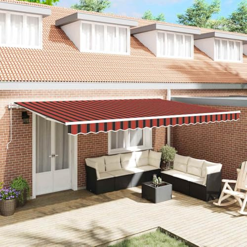 Tenda da sole motorizzata estensibile arancione, marrone, 500 x 300 cm, con braccio articolato in poliestere rivestito in poliuretano, acciaio verniciato a polvere e telaio in alluminio, doppio