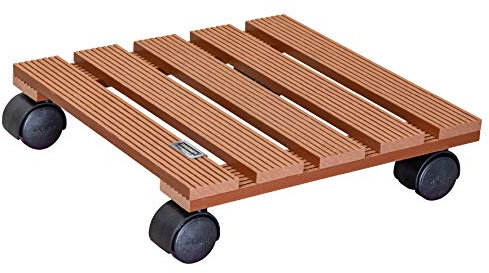 WAGNER Soporte con Ruedas para Plantas WPC 29 x 29 x 8 cm I Carrito para Flores para Uso Exterior + Interior I Wood Plastic Composite FSC®, Terracota I Capacidad de Carga 60 kg - 20051001