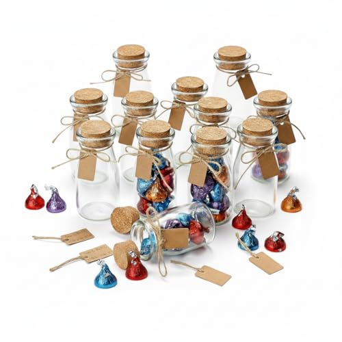 Otis Classic Small Glass Jars with Lids – Set of 12 Mini Glass Bottles with Corks for Halloween Decorations Fall Décor Wedding & Party Favors, Halloween DIY Crafts, Potions, Spices & Candy, 3.4 oz