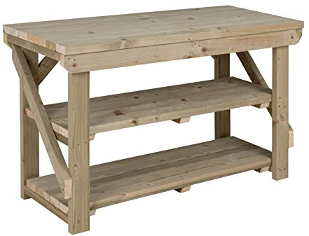Arbor Garden Solutions Workbench With Double Shelf Indoor/Outdoor - Pressure Treated - Heavy Duty - Handmade Garage Workshop Work Table (3ft)