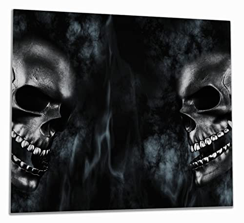 Wallario Herdabdeckplatte/Spritzschutz aus Glas, 1-teilig, 60x52cm, für Ceran- und Induktionsherde, Rauchende Schädel