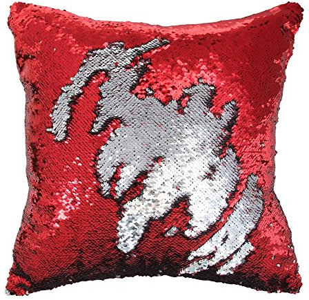 Zinsale Magic Reversible Meerjungfrau Kissenbezüge Pailletten Kissenbezug Sofakissen Kissenabdeckung Dekorative Kissen 40x40cm (Silber + Rot)
