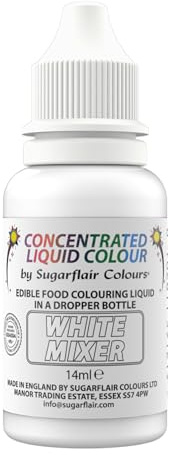 Sugarflair Edible Droplet Paint Lebensmittelfarbe Flüssig White - Lebensmittel Farbe für für Zuckerpaste, Buttercreme - kann mit Airbrush verwendet werden - 14ml