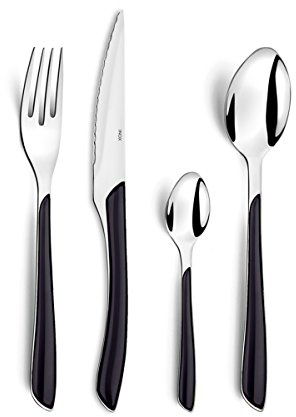 Amefa ECLAT Besteck Set | Schwarz | Essbesteck 16-teilig | für 4 Personen | Edelstahl rostfrei | hochwertige Kunststoff-Griffschalen | spülmaschinenfest | Besteck Set 4 Personen | Campingbesteck