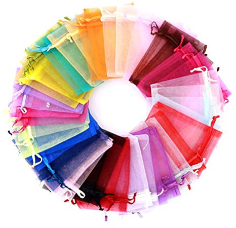 100 Stück Kleine Organzasäckchen 7x9cm, Organza Säckchen Organzabeutel Bunt Schmuckbeutel mit Kordelzug Geschenksäckchen für Hochzeit Taufe Party Weihnachten(Mehrfarbig)
