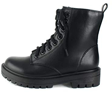 Soda FIRM - Lug Sole Combat Ankle Bootie Lace up w/Side Zipper (Black, numeric_8)