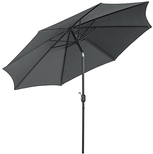 Outsunny Ombrellone da Esterni Inclinabile a 8 Stecche con Manovella, Ombrellone da Giardino in Metallo e Poliestere, Ø295x250 cm, Grigio Scuro