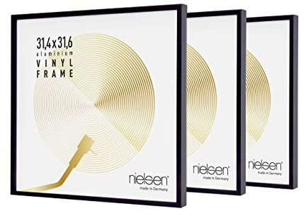nielsen cornice per dischi, 31,4 x 31,6 cm (set di 3), alluminio, Anodizzazione Nero Opaco, cornice in vinileper appenderein formato verticale e orizzontale, vetro sintetico, Vinyl Alu