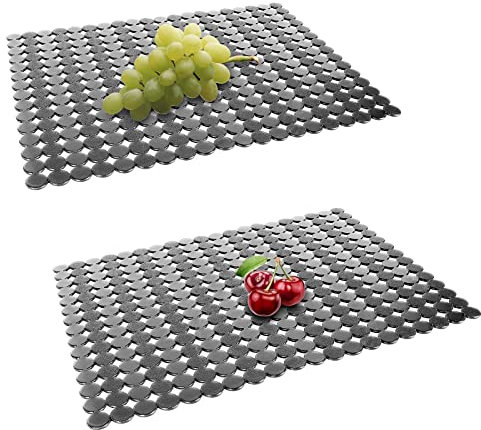 Top-spring 2 Pack Kitchen Sink Mat for Stainless Steel/Ceramic Sinks, PVC Eco-Friendly Protectors for Bottom of Kitchen Sink, Adjustable, Fast Draining, Dots Design Mats, 40x30 cm (Black Translucent)