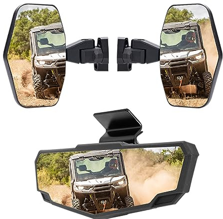 AUPOWER Rear View Mirror&Side Mirrors Kit for Can Am Defender Max HD7 HD8 HD9 Pro HD10 2016-2025 2026,Adjustable Convex Breakaway Rearview Mirrors Accessories, Replace #715002459, NOT FOR Full Doors