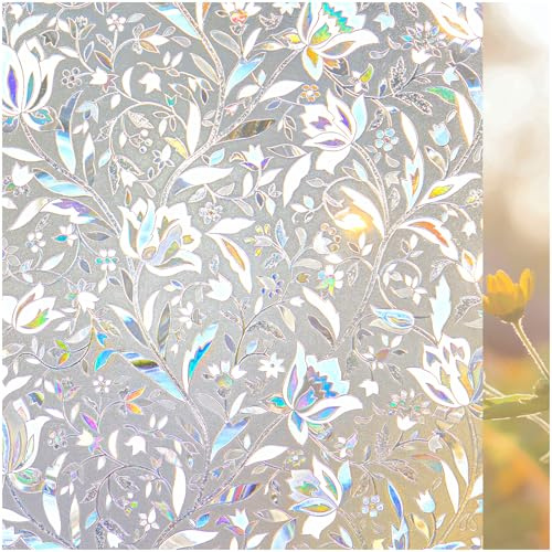 Lifetree Stained Glass Window Film Privacy 90x400cm, Self-Adhesive Rainbow Decorative Frosted Window Film with UV Protection Ideal for Home Office or Bathroom