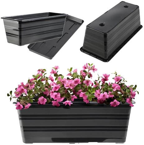 KADAX Fioriera 40 cm con sottobicchieri antracite, vaso da balcone in plastica, resistente alle intemperie, vaso da fiori, ringhiera per fiori, erbe aromatiche
