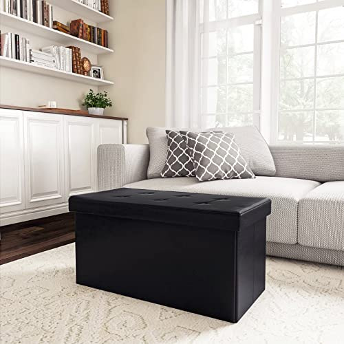 Frixovel Coffre de Rangement, Ottoman avec Espace de Stockage, Banc de Rangement Intérieur Repose-Pieds,pour Salon, Chambre, Entrée(Noir, 76x38x38cm)