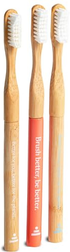 Better & Better Natural Bamboo Toothbrush | Soft Bristles | 100% Plant-Based | Reusable Handle and Replaceable Brush Head | Eco-Friendly, Zero Plastic | Adult Size (Toothbrush, Blue, White & Orange)