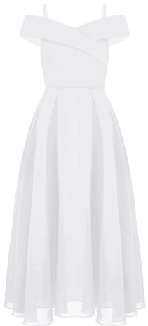 JEATHA Enfant Fille Princesse Robe Epaules Dénudées Tenue De Soirée Cocktail Gala Robe De Cérémonie Baptême Mariage Fête 3-16 Ans Blanc 11-12 Ans